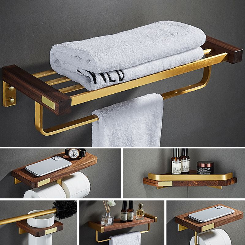 6-Piece Walnut Bathroom Accessory Set Metal Gold Bath Hardware Set