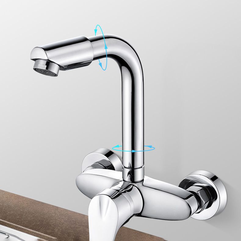 Contemporary Single Handle Kitchen Faucet Wall-mounted Faucet in Chrome