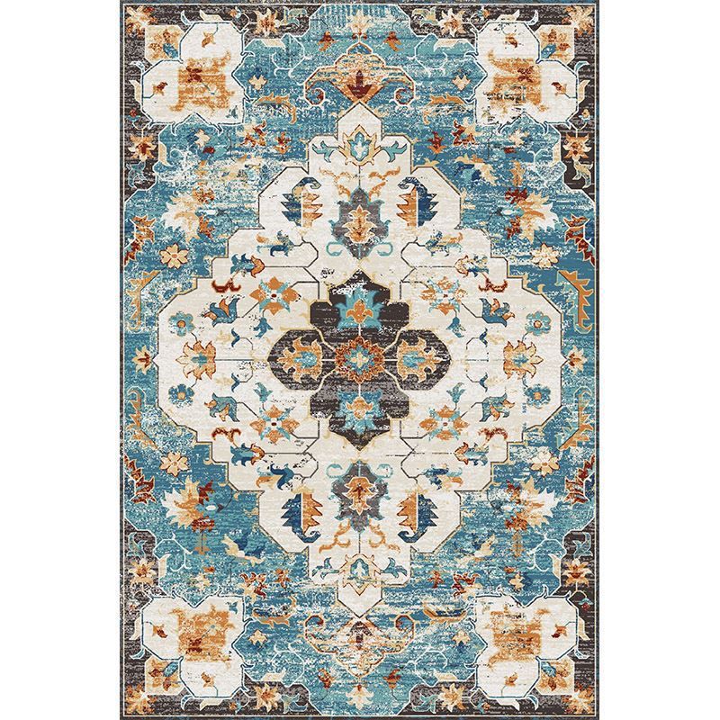 Moroccan Medallion Pattern Carpet Polyester Area Rug Stain Resistant Indoor Rug for Living Room