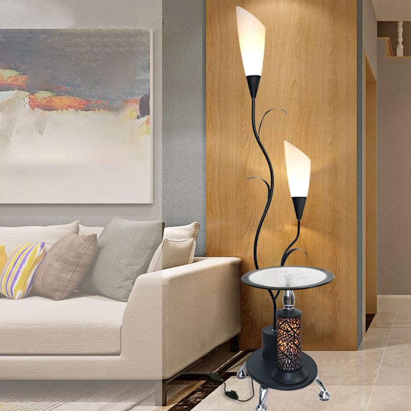 Branch Shaped Standing Lamp Countryside 2 Bulbs Metallic Floor Light in White/Black for Guest Room