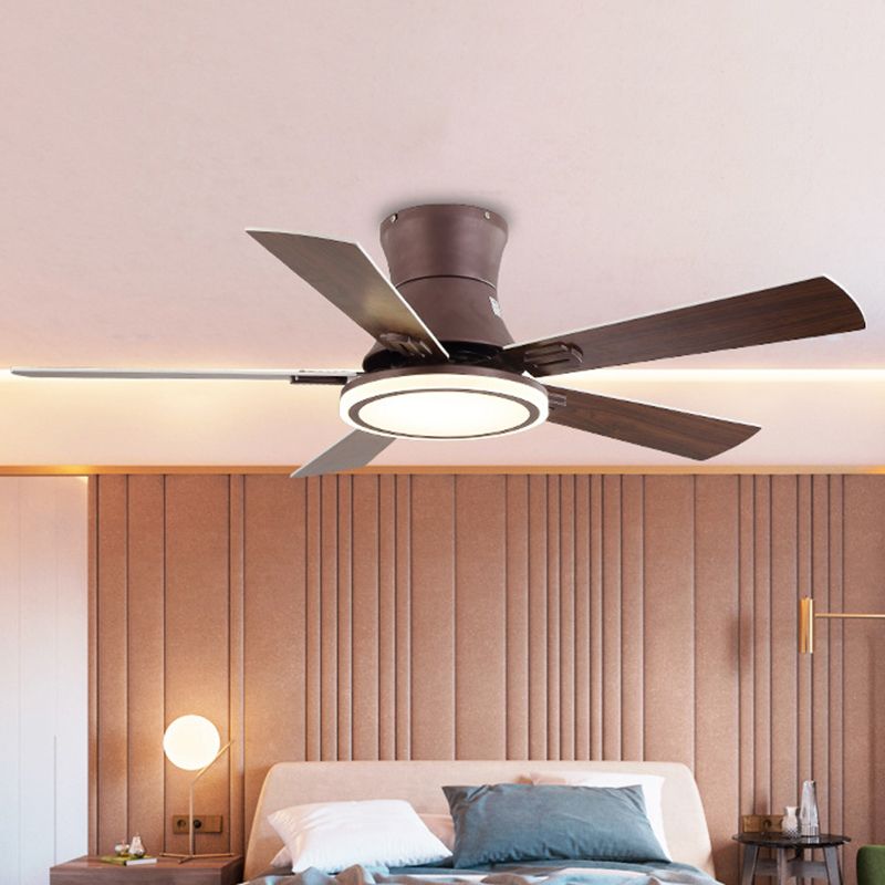 48" W LED Round Ceiling Fan Light Modern Brown Metal Semi Flush Mount Lighting for Living Room, 5 Blades