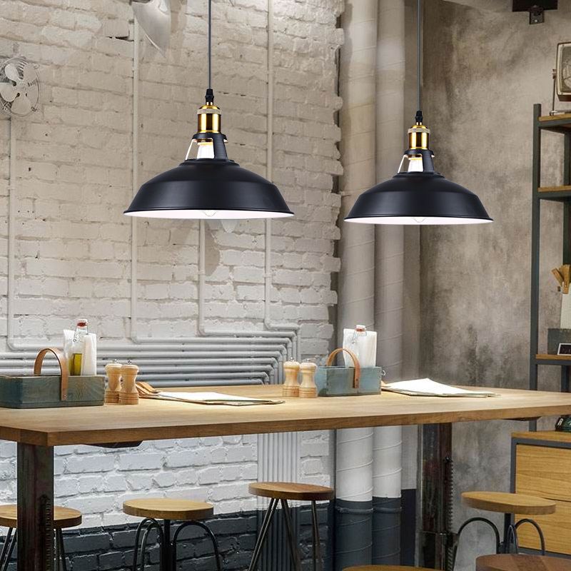 Metal Pendant Lighting Industrial-Style Black Shaded Restaurant Hanging Ceiling Light