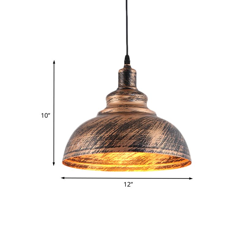 Countryside Barn Hanging Light 1-Head 12"/16" Wide Metallic Pendant Lamp Fixture in Rust for Restaurant