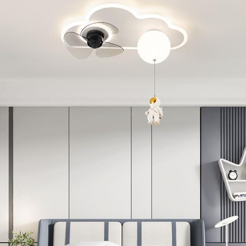 3-Blade LED Children Ceiling Fan Metallic White Globe Fan with Light for Home