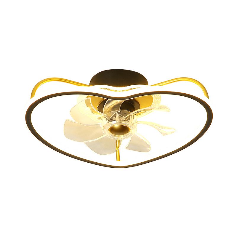 7 Blades Modernist LED Ceiling Fan Fixture with Metallic Gold/Black Heart Shape Design Semi Flush Ceiling Lamp, 16.5" Wide