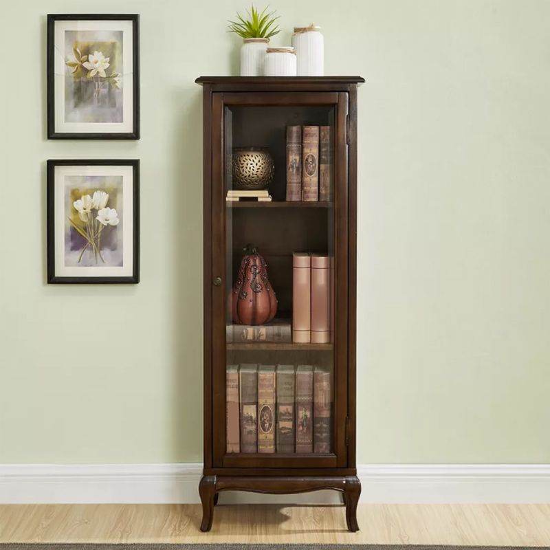 Modern Rubberwood Display Stand Glass Doors Hutch Buffet for Living Room