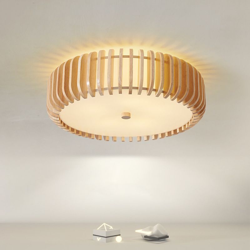 Wood Round Flush Mount Lights Contemporary Style Multi Lights Flush Mount Fixture