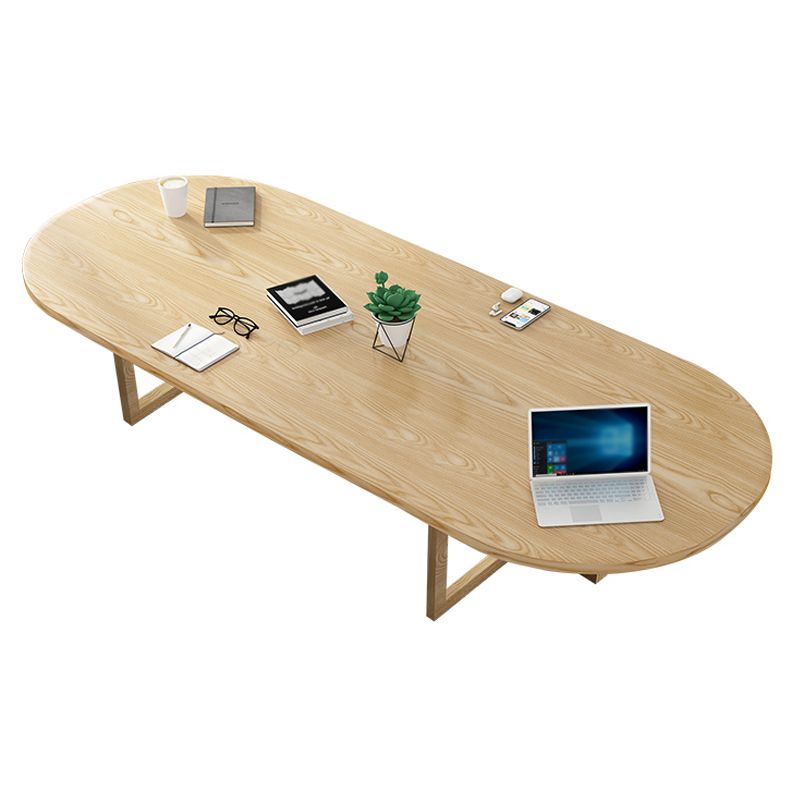 Contemporary Oval Writing Desk Wooden Sled Base Writing Desk