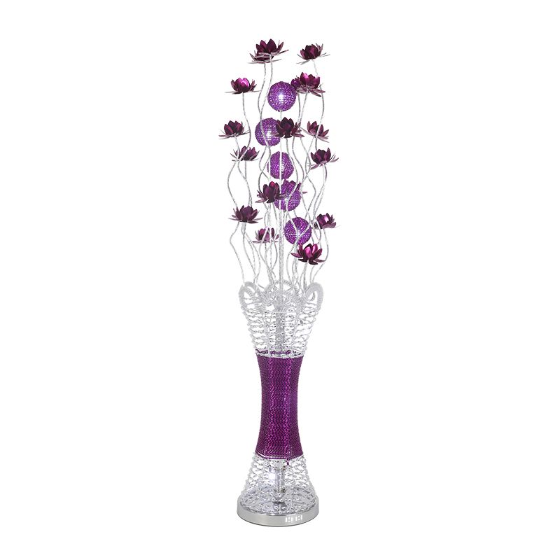 LED Slim Column Bloom Floor Lamp Art Decor Purple Aluminum Standing Lighting in Warm/White Light