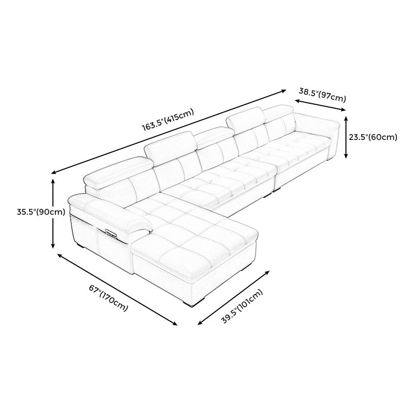 Genuine Leather Sectional Sofa 35.43"High Cushion Back Sofa with Storage,Beige