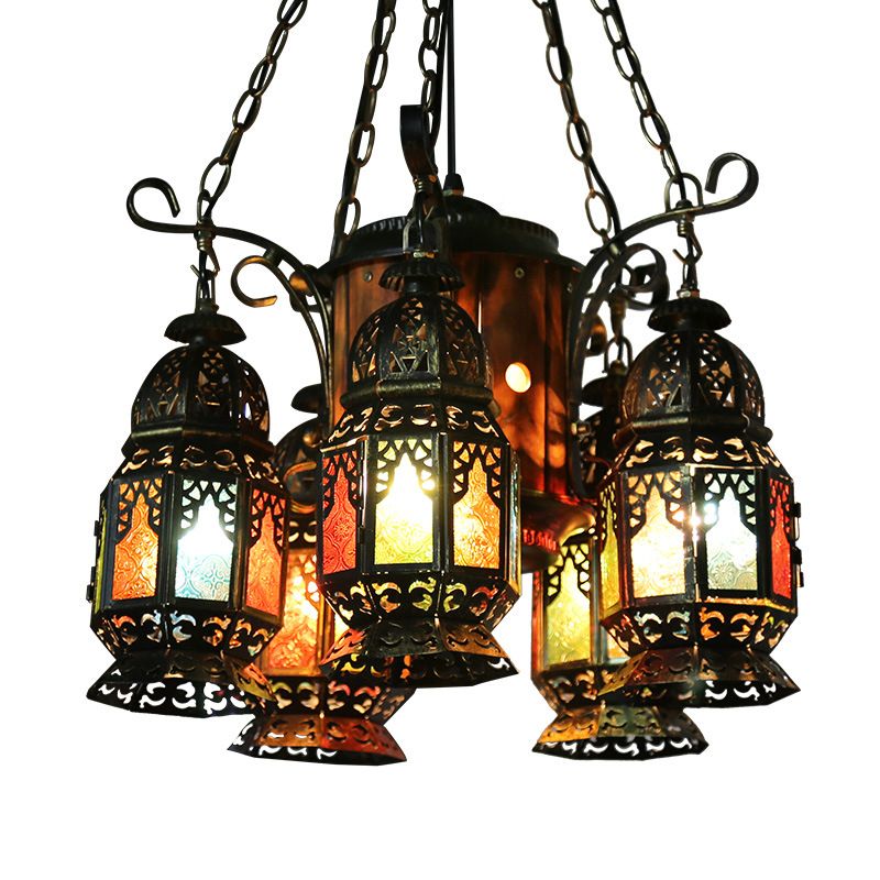 6 Köpfe Metallhängung Licht arabischer Stil Bronze Laternen Restaurant Deckenkraut