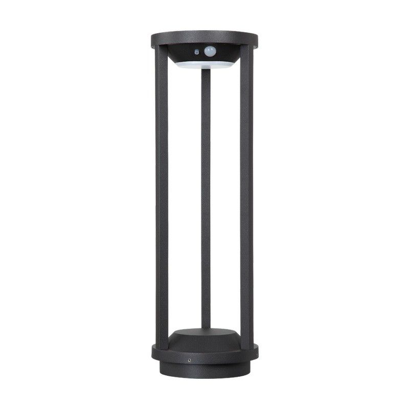 Simple Solar LED Path Lamp Black Cylindrical Ground Light with Metal Frame for Patio