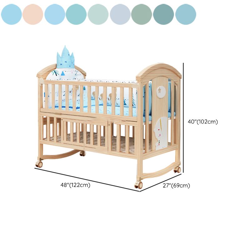 Contemporary Wooden Nursery Crib Rectangle Brown with Casters