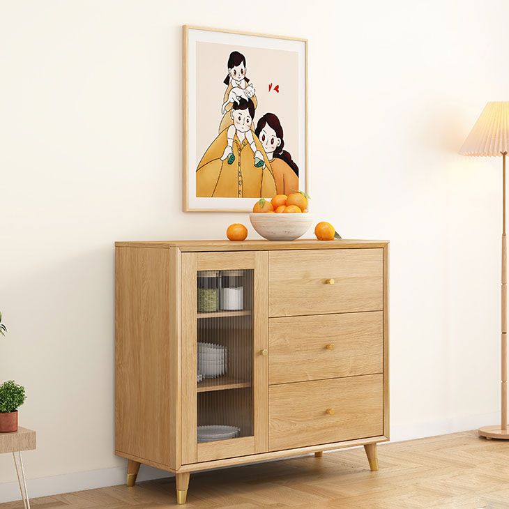 Natural Color Contemporary Sideboard Solid Wood Sideboard with Door and Drawer