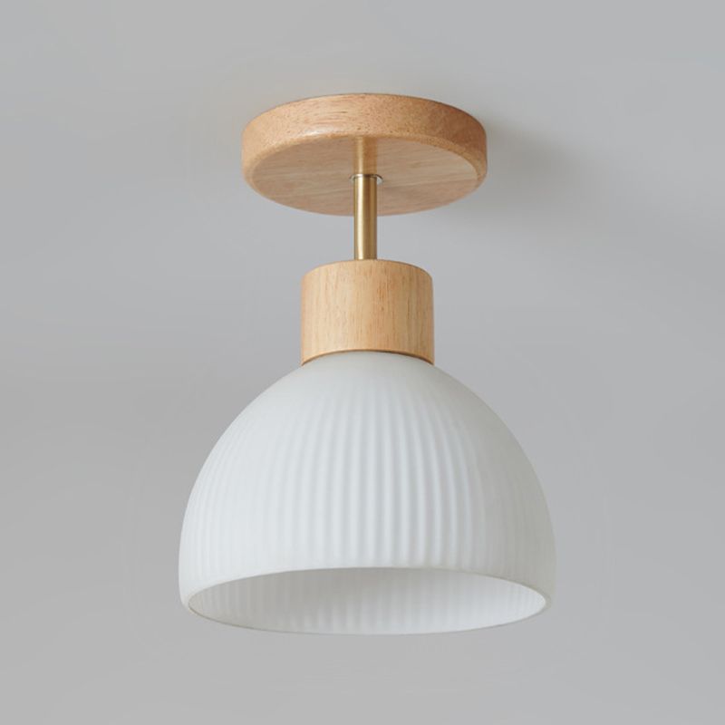 Glass Shaded Ceiling Light Modernism Wood Flush Mount Lighting for Home