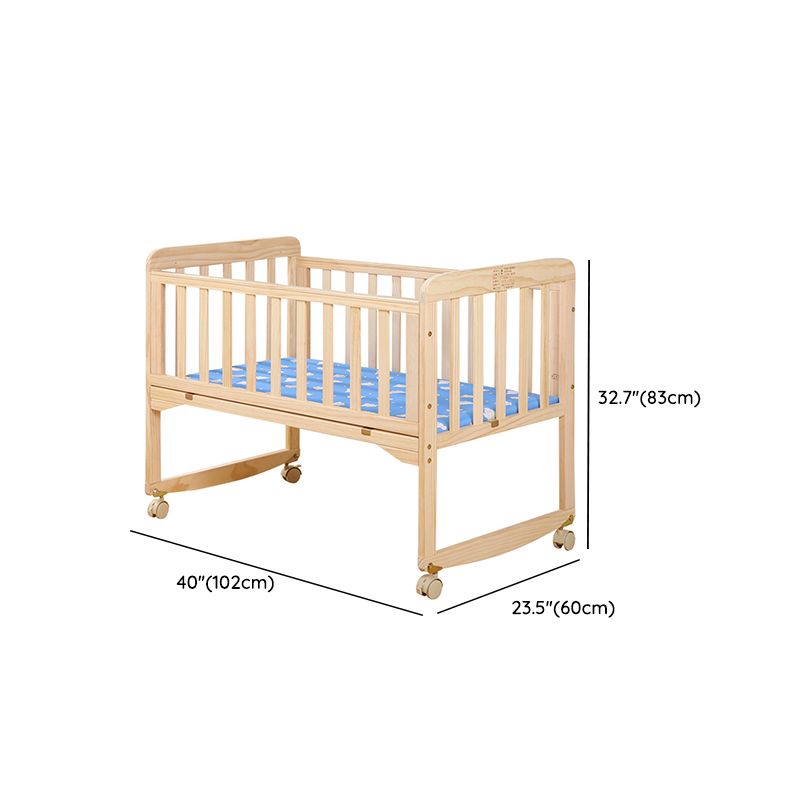 Farmhouse / Country Baby Crib Wood with Guardrail Washed Natural Nursery Bed