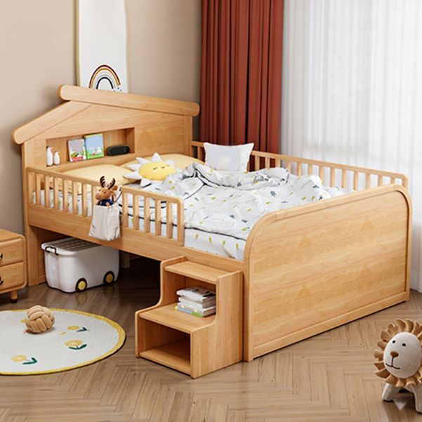 Light Brone Contemporary Nursery Bed with Guardrails in Solid Wood