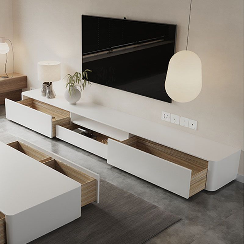 Contemporary Wood TV Stand 3 Drawers and Open Shelf TV Cabinet in White