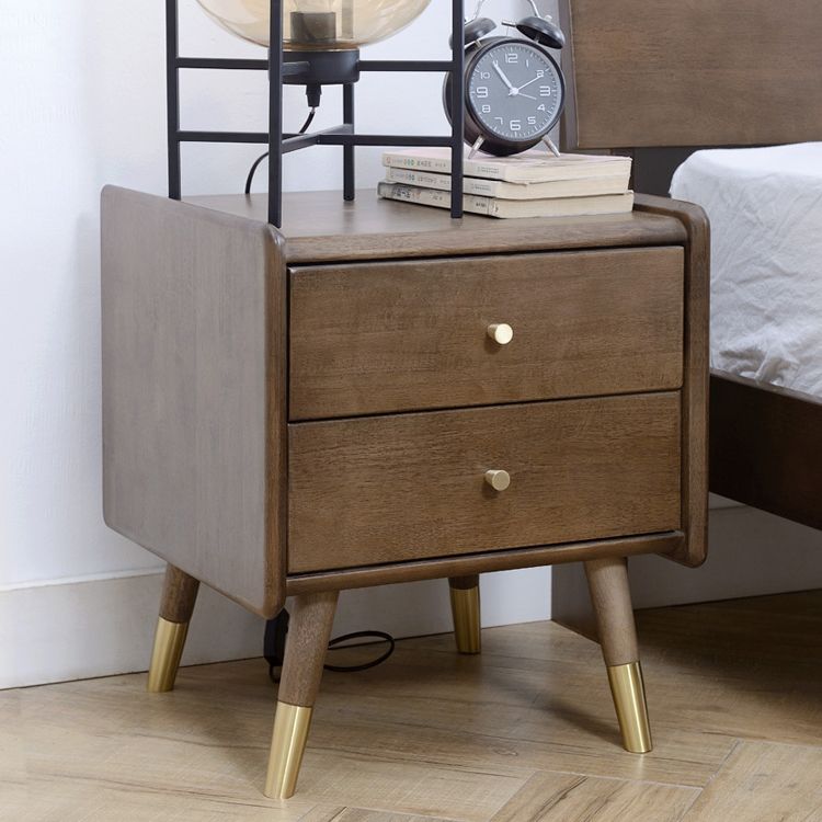 Glam Rubber Wood Accent Table Nightstand Drawers Included with Legs