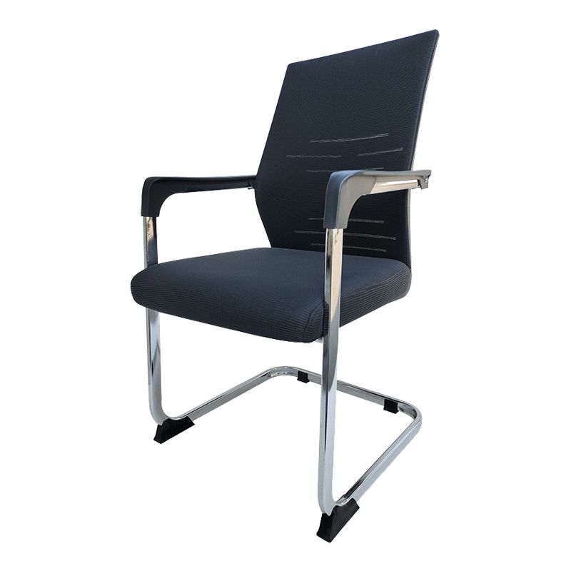 Modern Desk Chair Mesh Computer Chair in Black Mid-Back Chair No Wheels