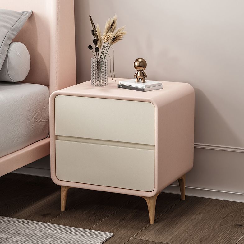 Modern Wooden Leather Nightstand Solid Color Kids Bedside Table