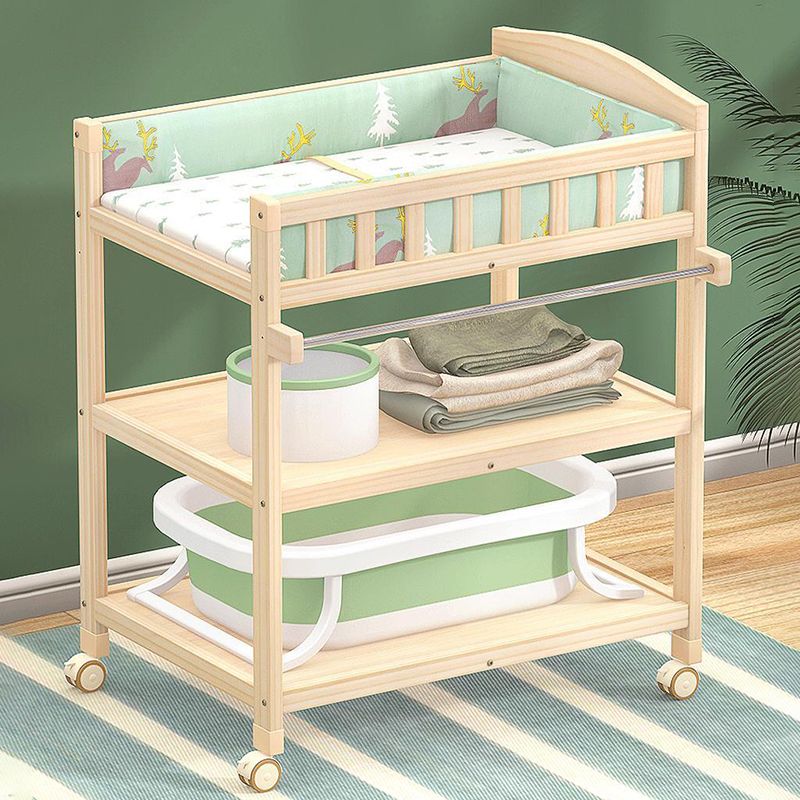 Solid Wood Baby Changing Table Movable Changing Table with Safety Rails and Shelf