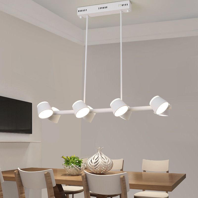 Metal Linear Pendant Light Fixture Simple Style 8 Lights White Hanging Ceiling Light