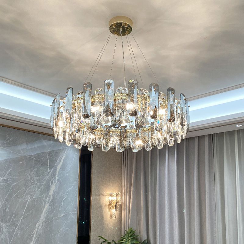 Round Crystal Pendant Light Fixtures Modern Chandelier Lighting for Living Room