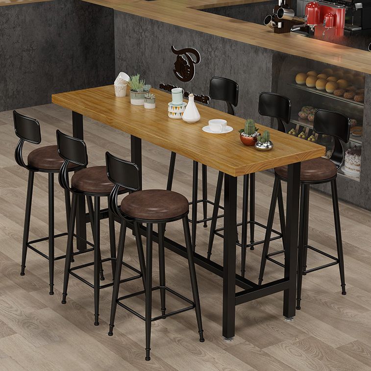 Rectangular Pine Wood Top Bar Table Industrial Bistro Table with Trestle Base in Black