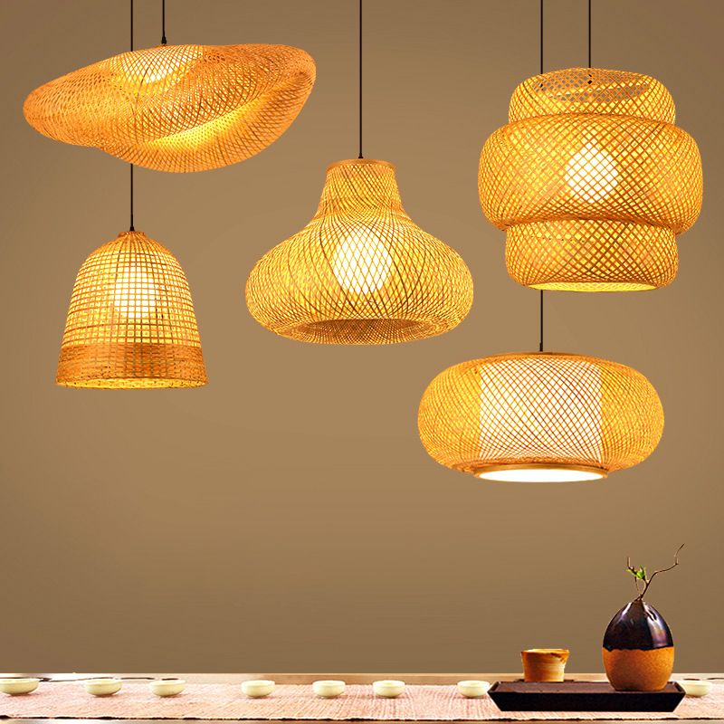 Luce a sospensione a sospensione tessuta a mano moderna Rattan 1 Luce Light Light