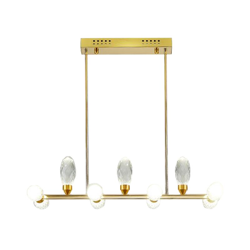 Gold Linear Chandelier Pendant Light Modernism 11/14 Heads LED Crystal Hanging Lamp for Dining Table, 23.5"/29.5" Long