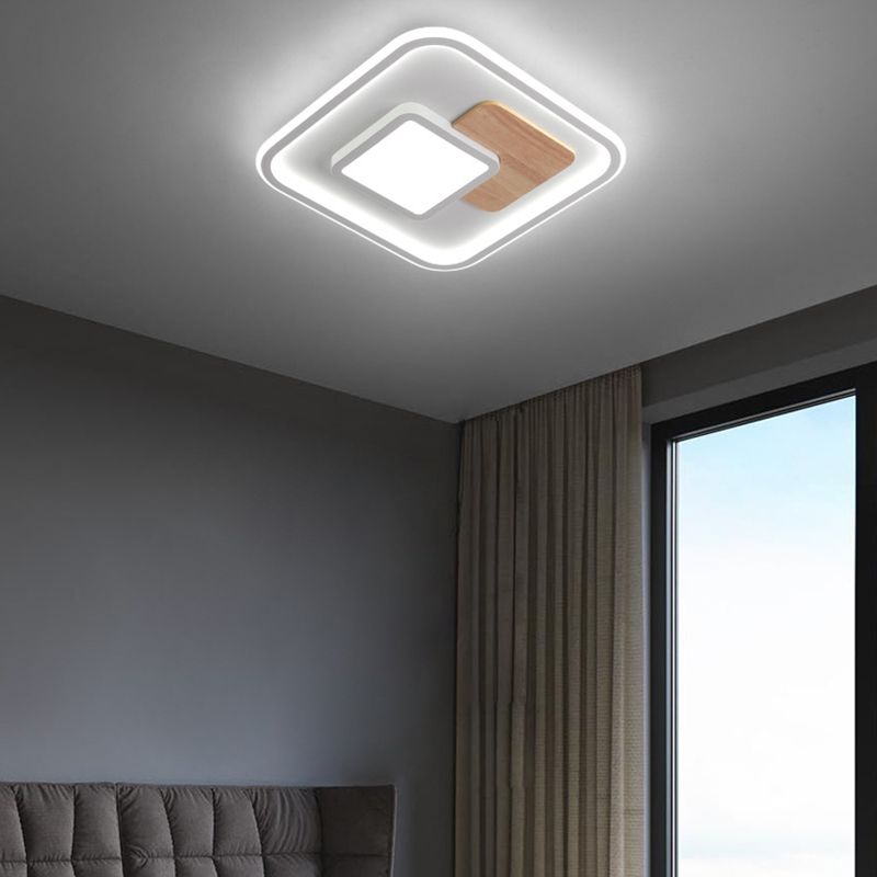 Simple Style Square Flush Mount Light Wood LED Ceiling Light for Bedroom