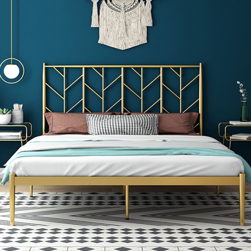 Scandinavian Iron Frame Bed with Open-Frame Headboard and Tall Clearance