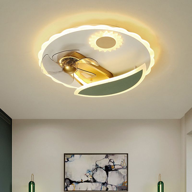 Modern LED Semi Flush plafondlicht met windmolenontwerp Goud ronde hanger ventilator licht, 19,5 "breed