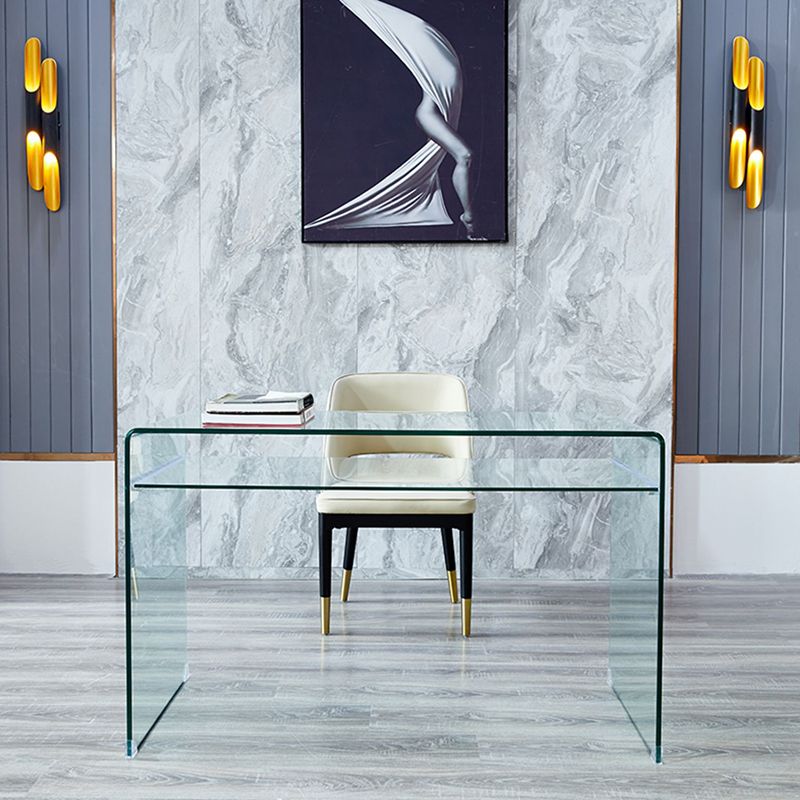 Contemporary Writing Desk Rectangular Glass Office Desk with Storage