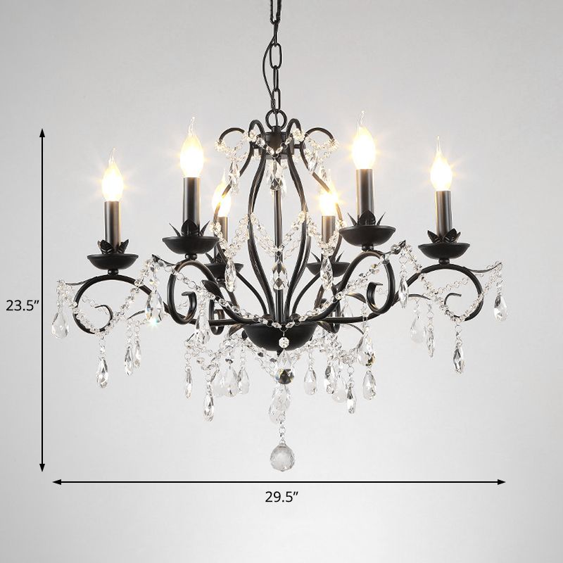 Black Candle Ceiling Chandelier Modernism Crystal 6/8 Bulbs Pendant Light Fixture