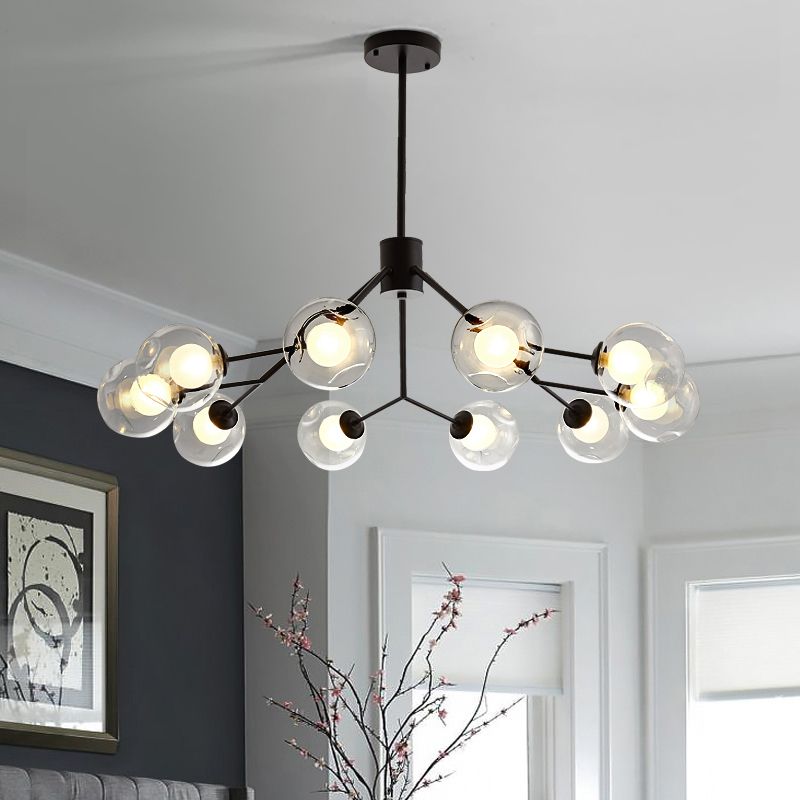 Contemporary Twig Shaped Chandelier with Orb Shade 3/6/8/10 Heads Metallic Pendant Light for Dining Room