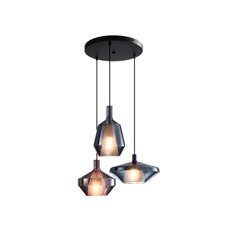 Industrial Wine Bottle Cluster Pendant Light 3 Lights Thickened Glass Hanging Ceiling Lamp in Black