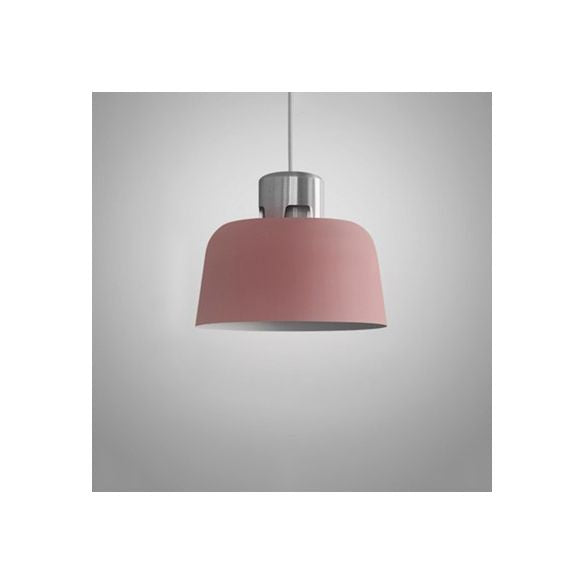 Metal Bucket Shade Hanging Light Single Light Nordic Pendant Lighting in Blue/Green/Pink for Restaurant Dining Room