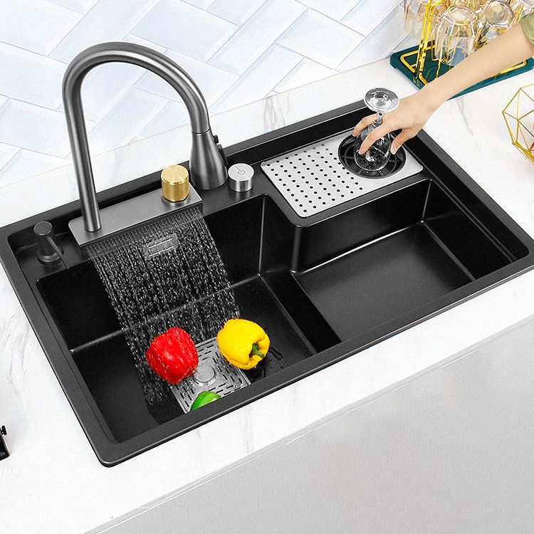 Modern Kitchen Sink Single Bowl Quartz Workstation Sink with Overflow Hole