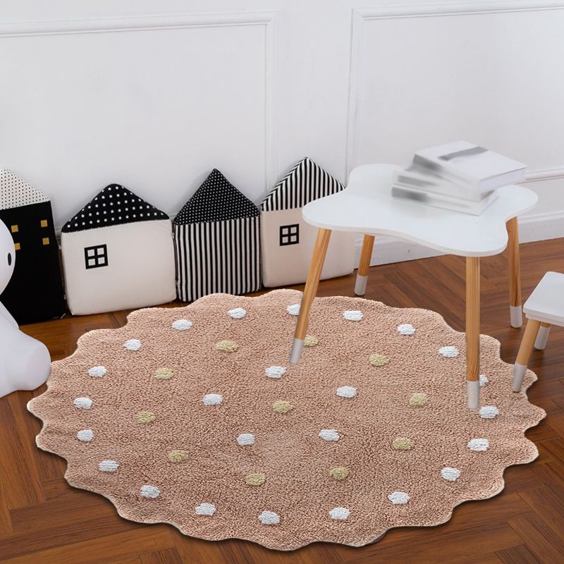 White and Brown Irregular Rug Nursery Kids Polka Dots Pattern Area Rug Polyester Stain-Resistant Carpet