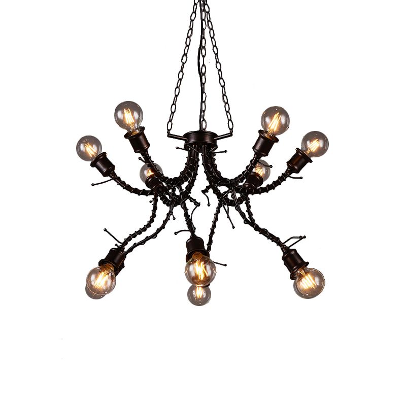 Iron Twig Shaped Arm Chandelier Themed Cafe Vintage Stylish Pendant Lamp in Rust