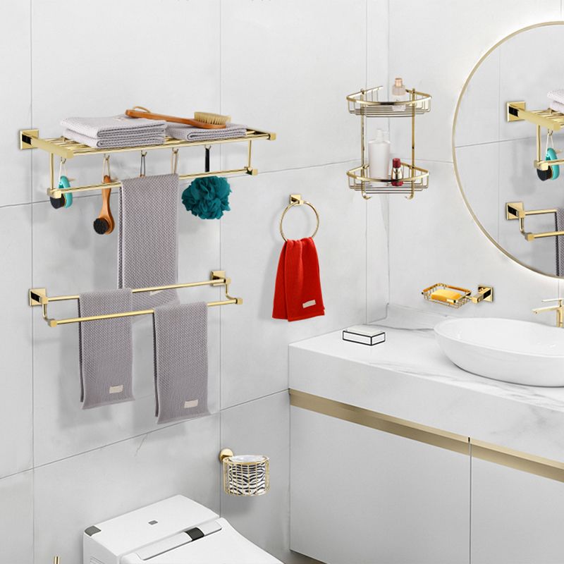 Gold Modern Bathroom Set, Polished Gold, 4 Piece, Towel Bar, Paper Holder