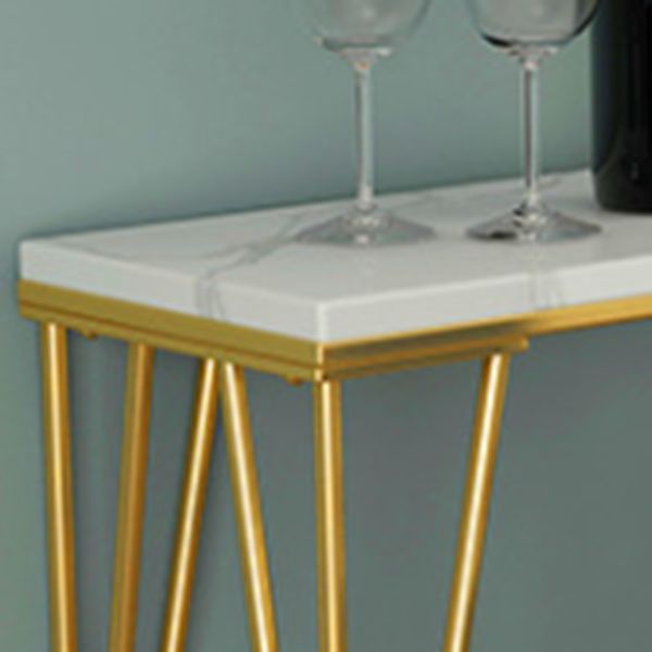 Marble Top Rectangle Bar Table Luxurious Bistro Table with 4 Legs in Gold