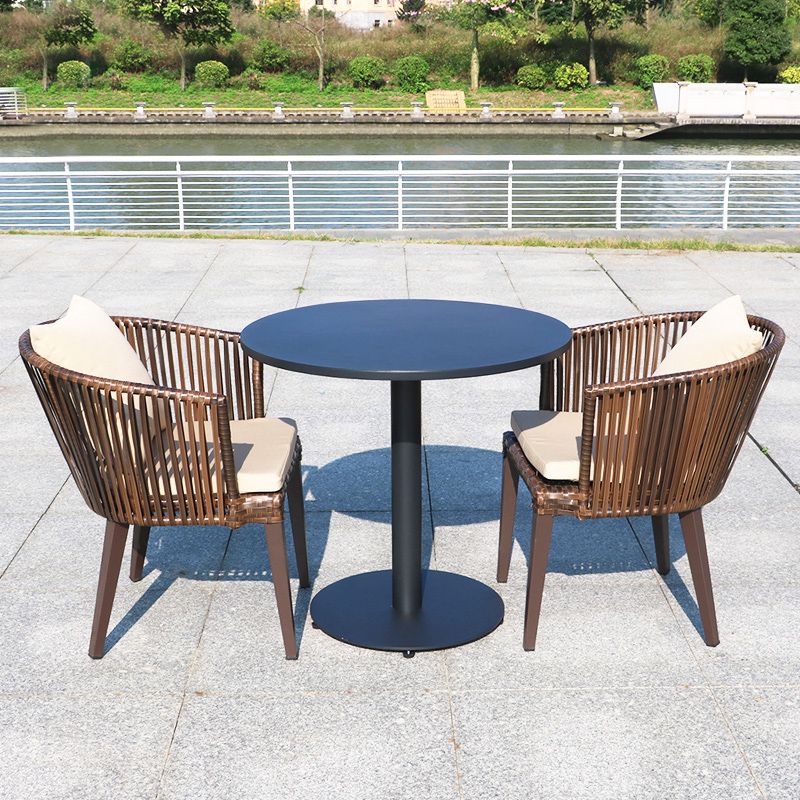 Black Steel Dining Table Modern Outdoor Patio Table with Iron Base