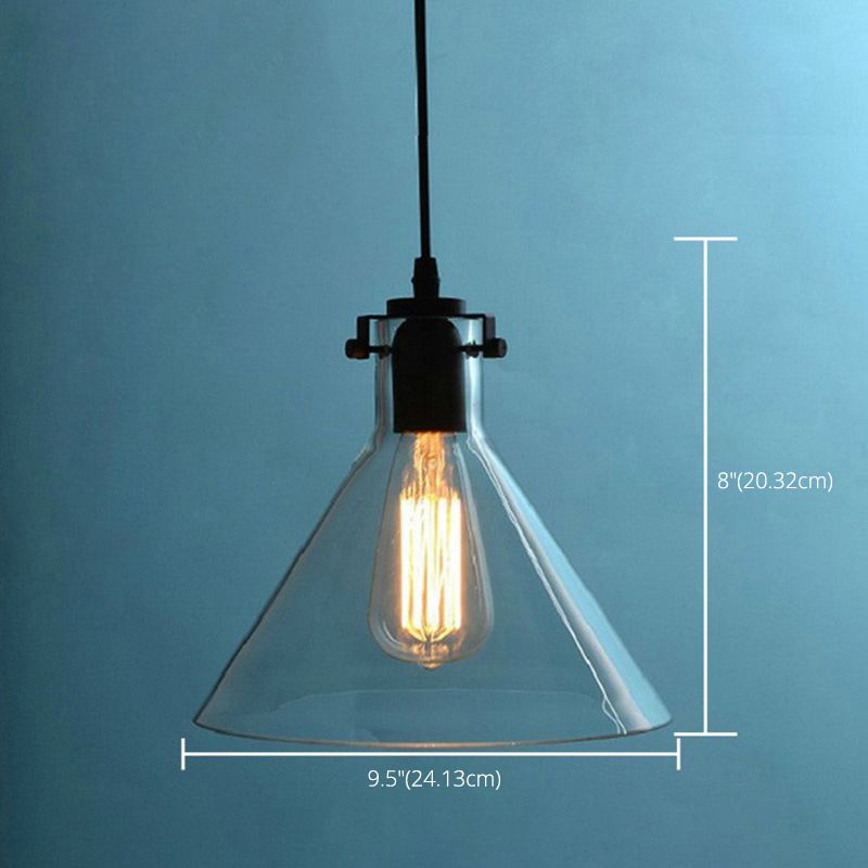 Clear Glass Cone Shade Ceiling Pendant Lamp Industrial Style Single Bulb Hanging Light for Corridor Aisle