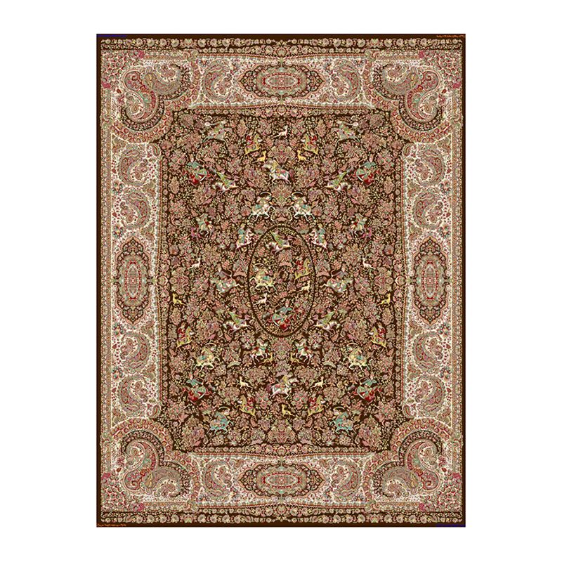 Tapis brun vintage de tapis en polyester médaillon tapis de support sans glissement pour décoration intérieure