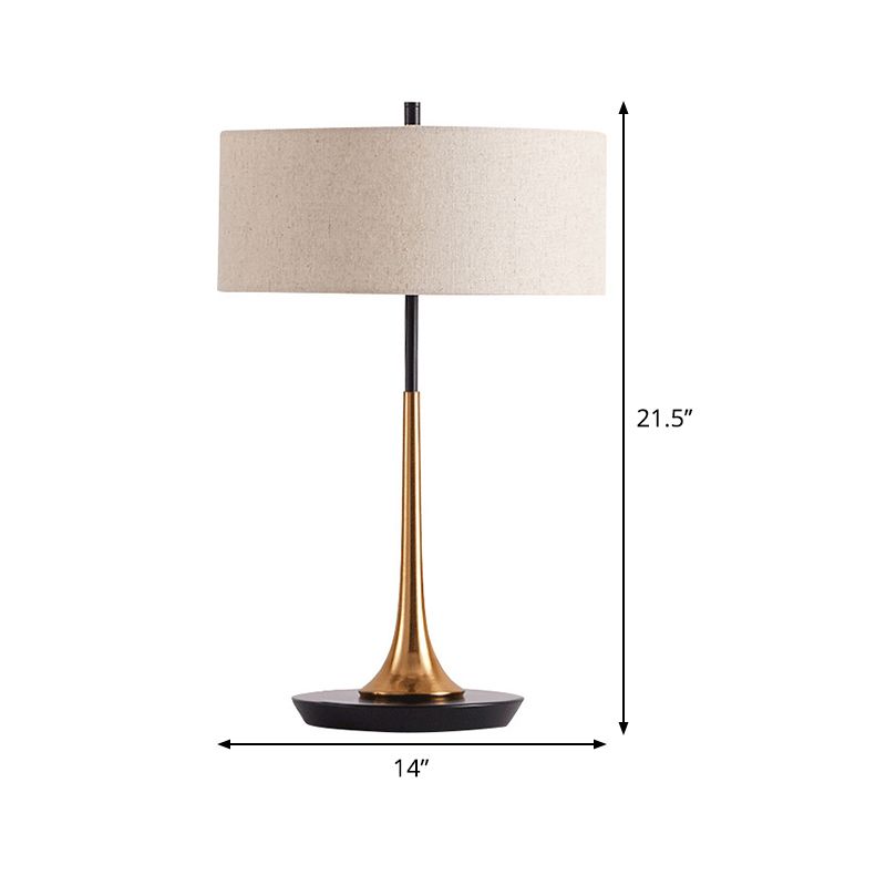 Modern 1 Head Night Lamp Flaxen Drum Metal Table Lighting with Fabric Shade for Bedroom