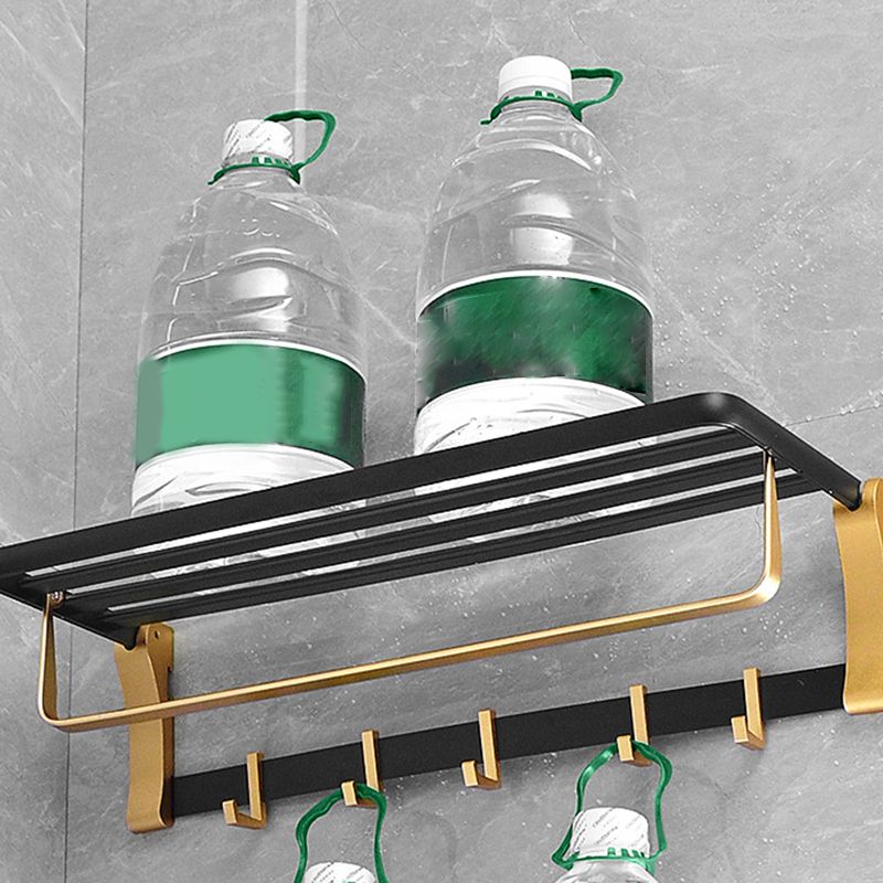 Contemporary Bathroom Accessory Set Black & Golden Bath Shelf/Towel Bar