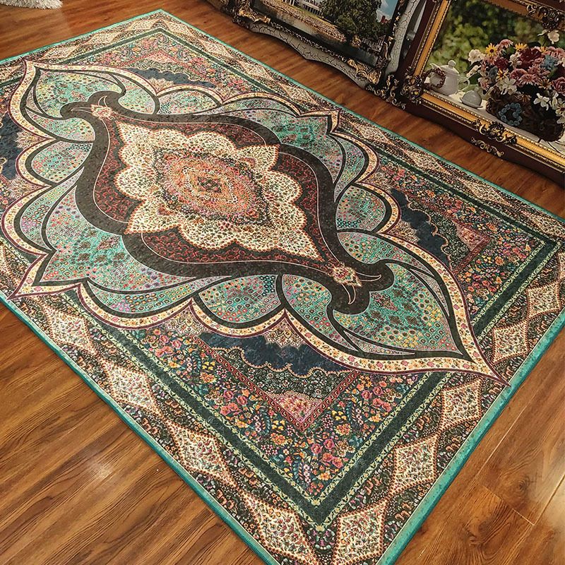 Antique Medallion Print Rug Polyester Area Carpet Stain Resistant Indoor Rug for Living Room